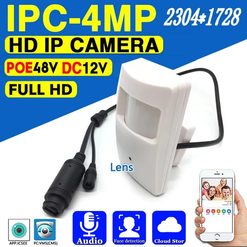 Telecamera IP Mini POE da 2.8MM 4MP con Audio, Microfono, Lente Conica, Rilevatore H.265 HD, Monitor per Bambini, Sonda con Rilevamento Volto/Umano, XMEYE Incluso