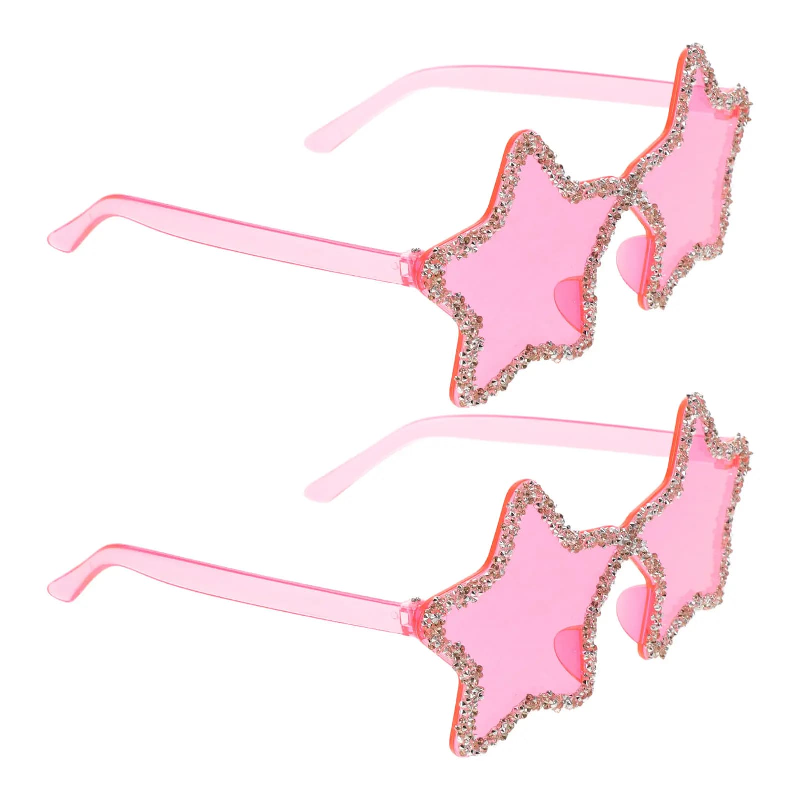 2Pcs Rimless Star Shape Sunglasses Pink Rhinestone Novelty Party Sun Glasses for Beach Party Photo Booth Fun Colored Eyewear