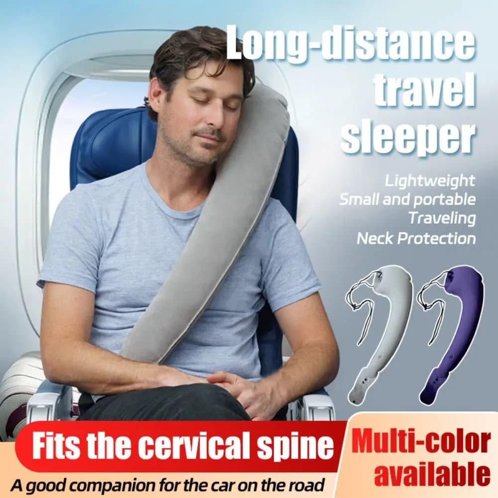 Cuscino da Viaggio Gonfiabile in PVC, Pieghevole, Ergonomico, Portatile, Leggero, Salvaspazio, per Auto e Aereo