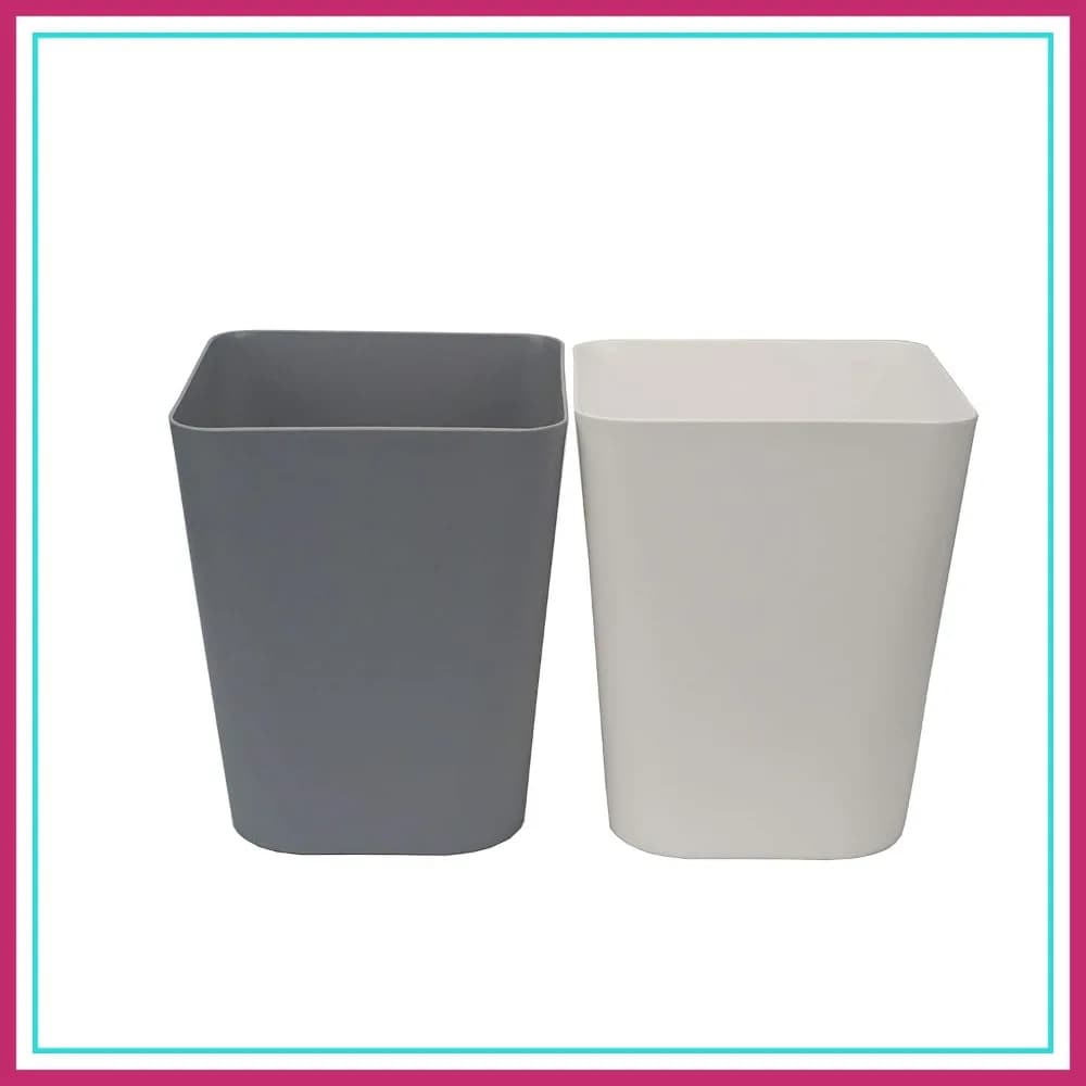 Set di 2 Piccoli Cestini per Rifiuti da 6 Litri, per Cucina, Ufficio, Bagno, Bianco e Grigio