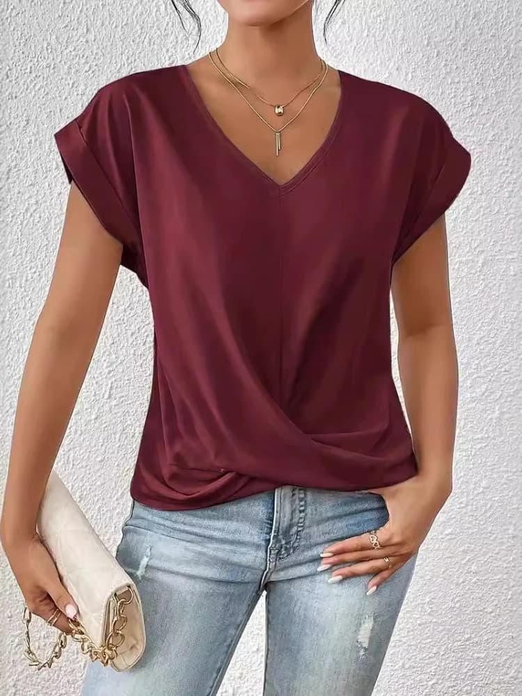 Nuova Camicetta Sexy con Scollo a V e Maniche Corte, Top da Ufficio per Donna, Primavera-Estate, Casual, Larga, Tinta Unita, Bianca, T-shirt per Donne