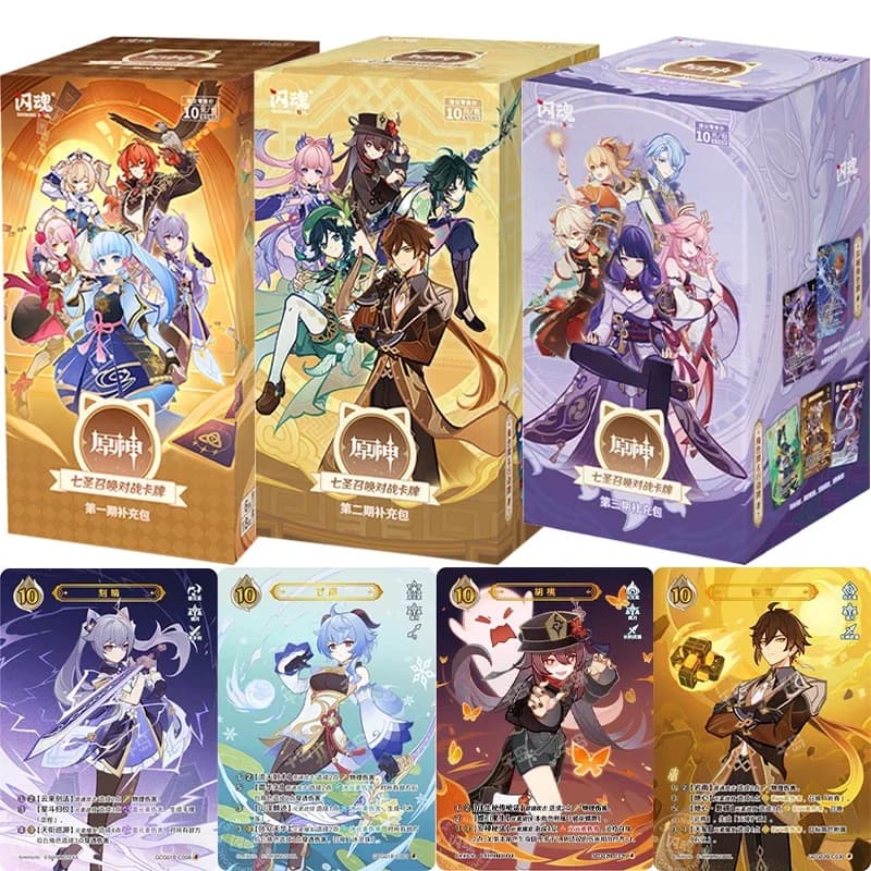Carte Collezionabili Originali Genshin Impact, Gioco di Carte TCG Genius Invokation, Personaggi Anime Hu Tao e Raiden Shogun