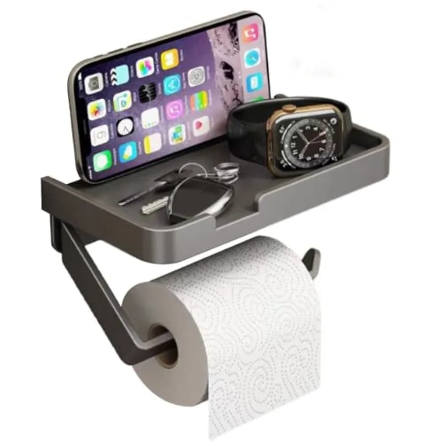 Self Adhesive Toilet Paper Holder Wall Mount, Rv Toilet Paper Holder Adhesive for Bathroom Metal Grey