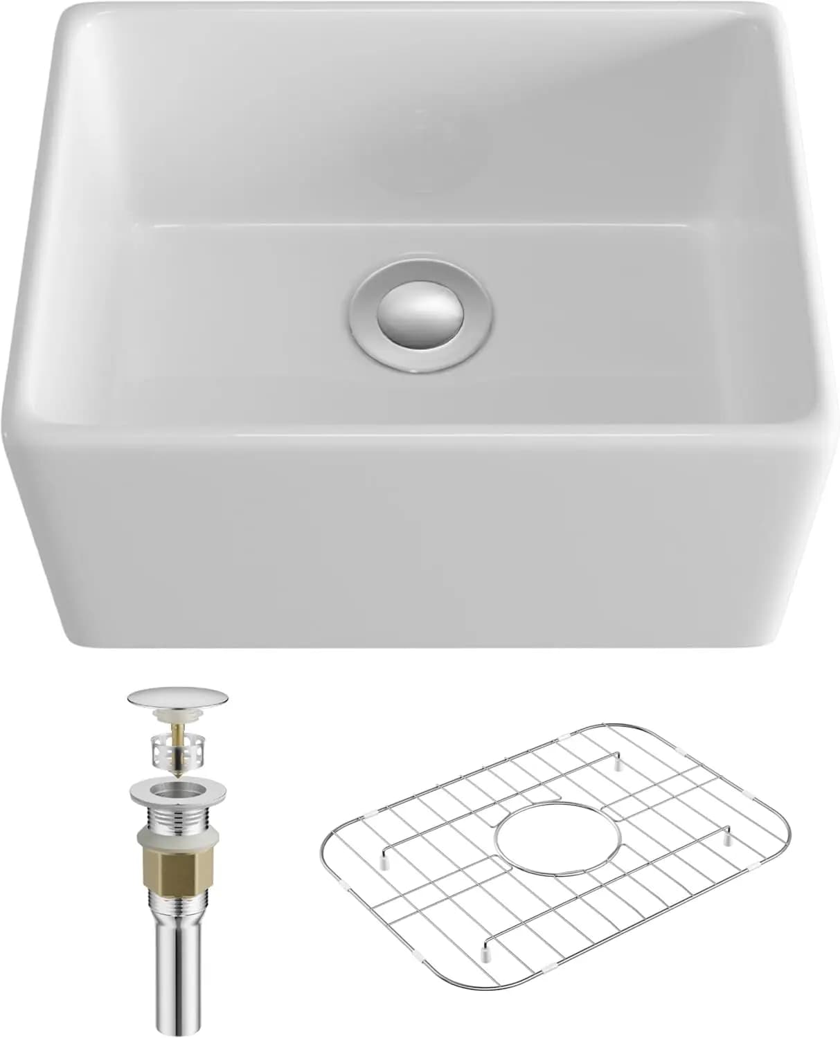 Kitchen sink in White Ceramic 20x15 Inches, Design Trapezoidale Lucido with Front in Aprons, Single Bath