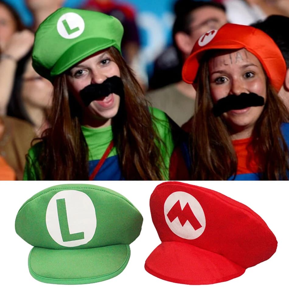 Cappelli Cosplay Super Luigi Bros per Adulti, Divertenti Cappelli Rossi e Verdi, Accessori per Costumi di Halloween, Decorazioni per Feste di Natale e Mascherate