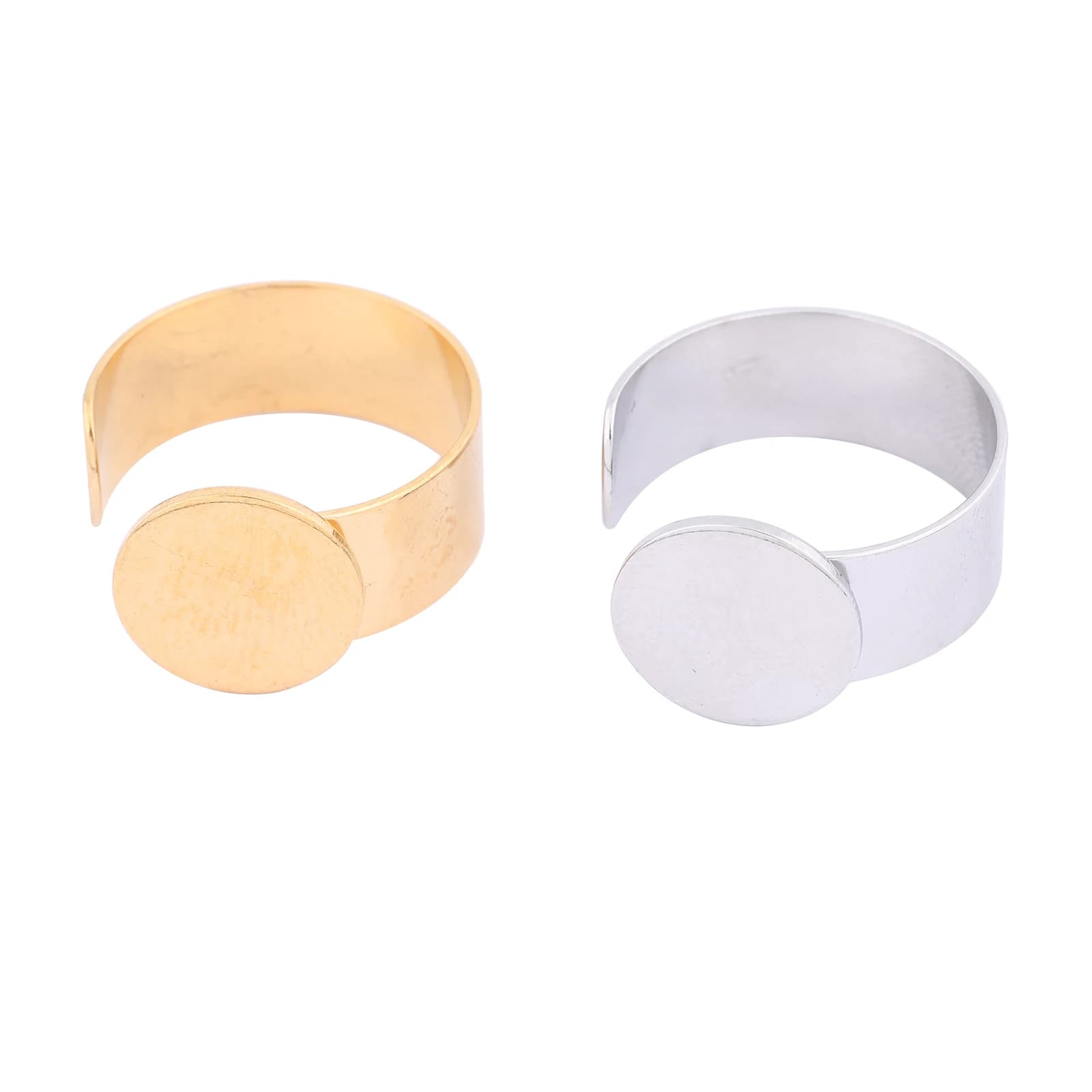 10pcs Stainless Steel gold plated Adjustable 12mm Circle Pad Ring Base Setting Blanks Diy Jewelry Making Accessories