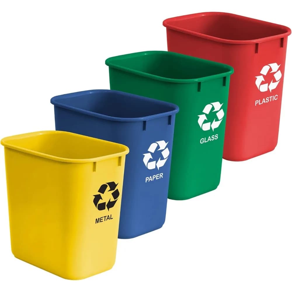 Set di contenitori per il riciclaggio da 4 pezzi, cestini per rifiuti in plastica da 6,75 galloni per carta metallica, vetro, impilabili e durevoli
