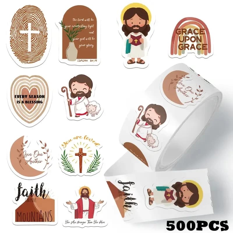 500pcs/roll Jesus Stickers Exquisite Account Materials Phone Cases Laptop Suitcases Water Cups Waterproof Stickers