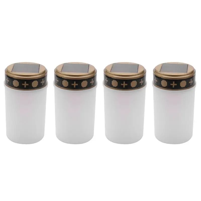 ELEG-Candela Bianca per Cimitero, Luci Solari per Tombe con Illuminazione LED, Set da 4 Pezzi