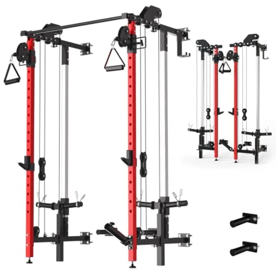 Power Rack a Parete con Sistema di Pulegge Doppio Indipendente e Barra per Trazioni, Power Cage Multifunzione per Home Gym