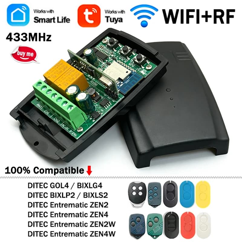 Modulo interruttore intelligente Tuya universale 433 MHz con ricevitore telecomando WIFI per DITEC Entrematic ZEN2 ZEN4 ZEN2W ZEN4W GOL4 BIXLP2 BIXLS2