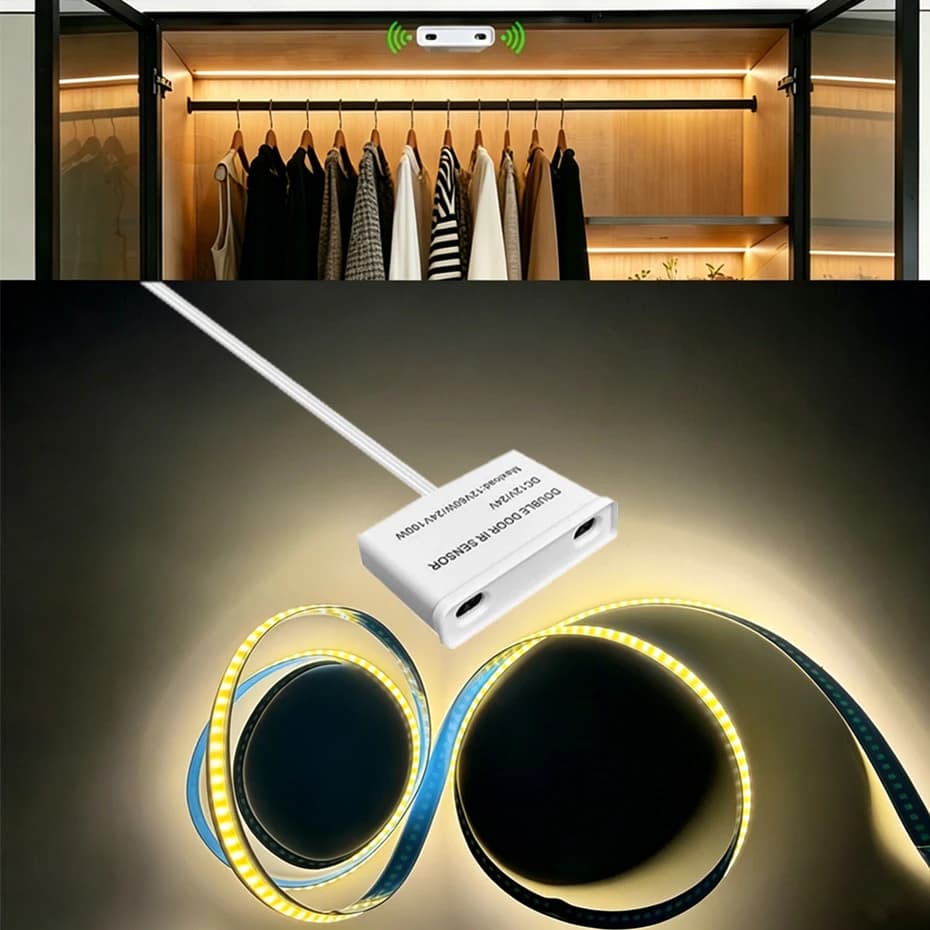 Luci LED Sottopensile Intelligenti con Sensore di Prossimità a Doppia Porta, Striscia LED COB 24V, Lampada per Vetrine e Armadi, Retroilluminazione