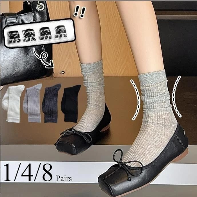 1-8 Pairs Women Mid To Small Leg Socks Knee High Socks Socks Black White Gray Summer Thin Sweet Style Transparent Stacked Socks