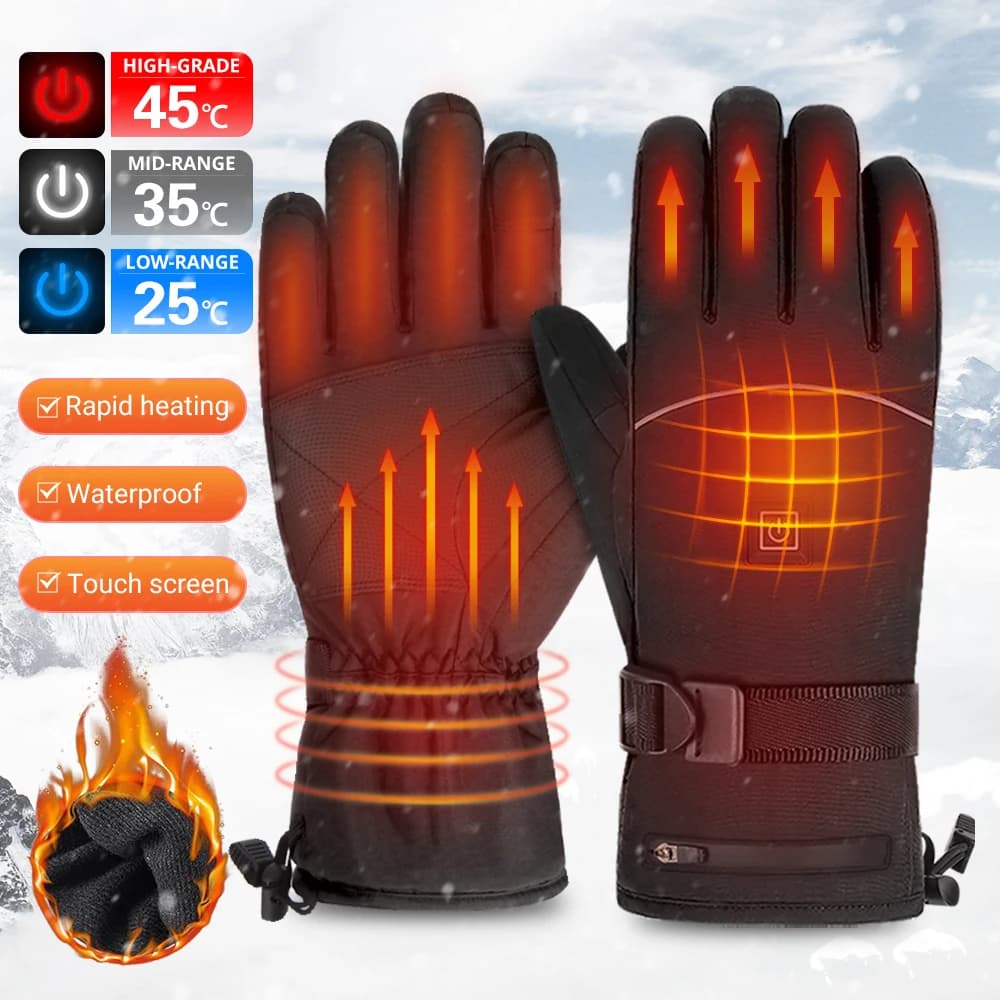 Guanti riscaldati da sci Guanti caldi invernali Guanti riscaldati antiscivolo da esterno Guanti da ciclismo per moto touch screen impermeabili