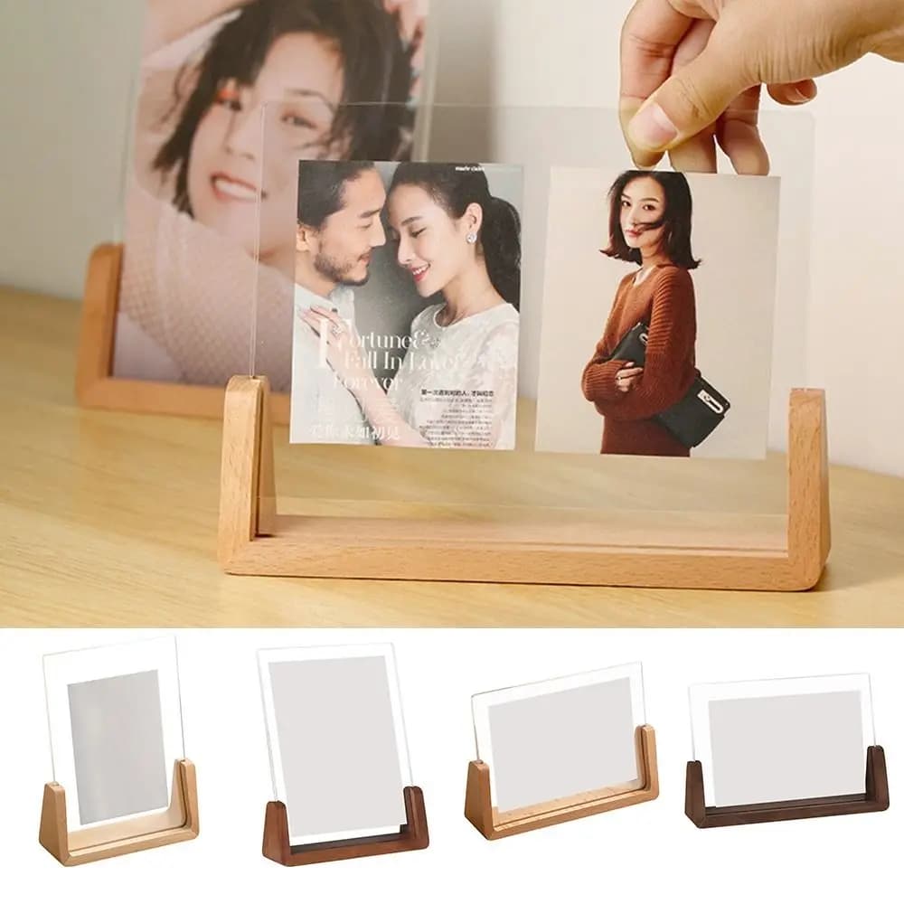 Display Rack Acrylic Photo Frame U Shape Walnut/Beech Photo Holder Transparent Creative Wood Pictures Frame Home Decoration