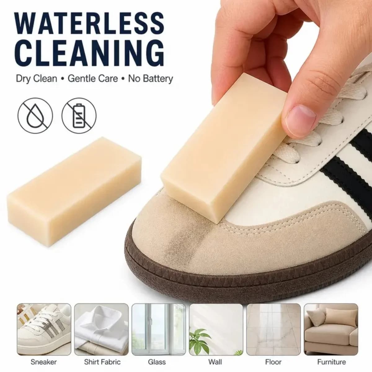 Waterless Cleaning Shoe Eraser, Dry Cleaning Block for Suede, Sneakers & Fabric