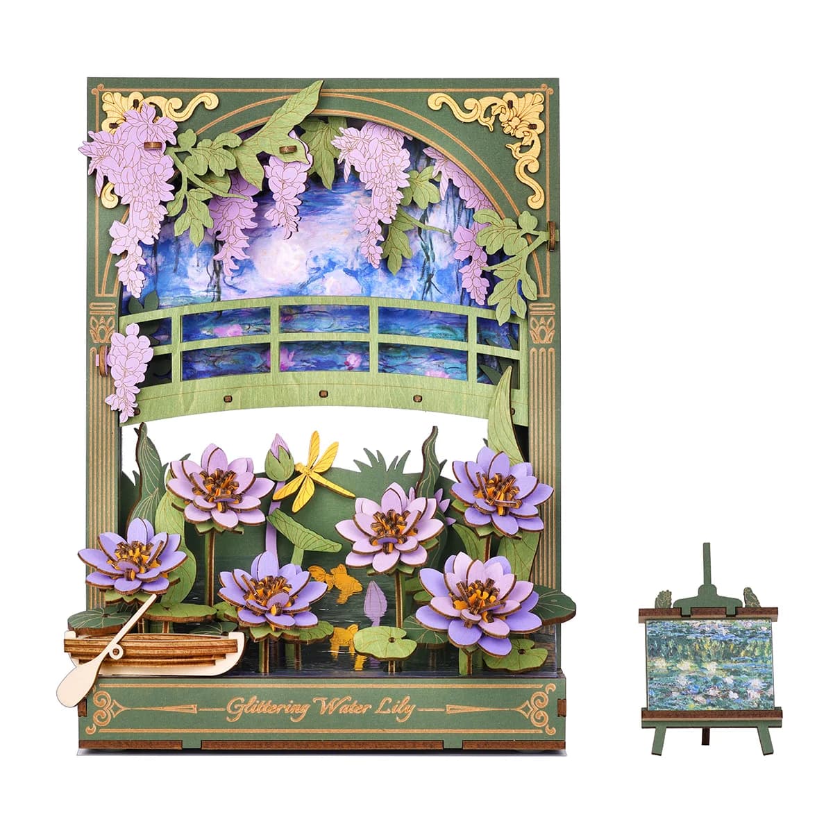 ROWOOD Puzzle 3D in legno con luce a LED Kit modello di fiore Display da tavolo Puzzle da parete Art Déco Regali per adulti Adolescenti