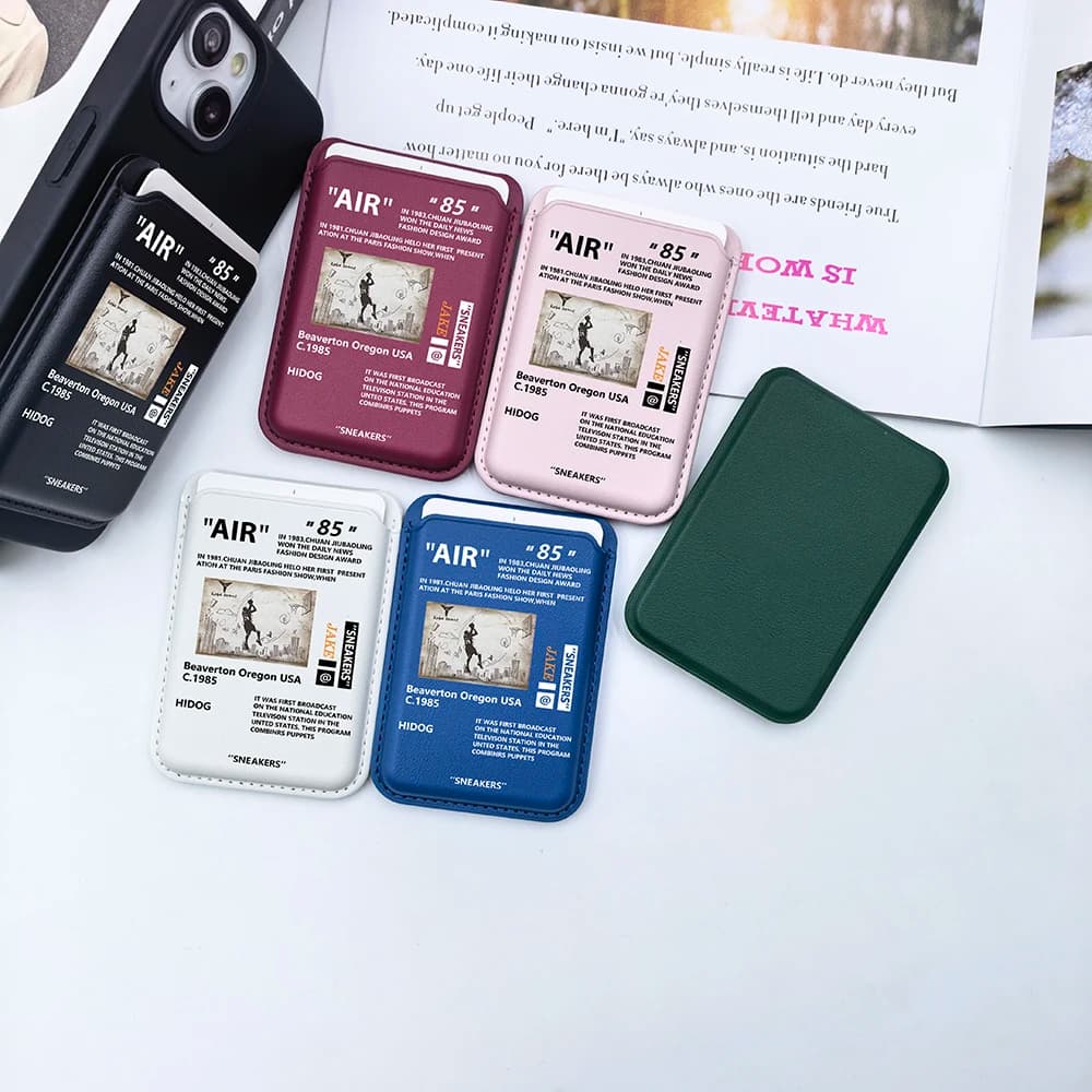 AIR Sports Shoes Strong Magnetic Leather Wallet Case For Magsafe For iPhone15 16 17 1314 Sneakers Label Card Holder Pocket Cover