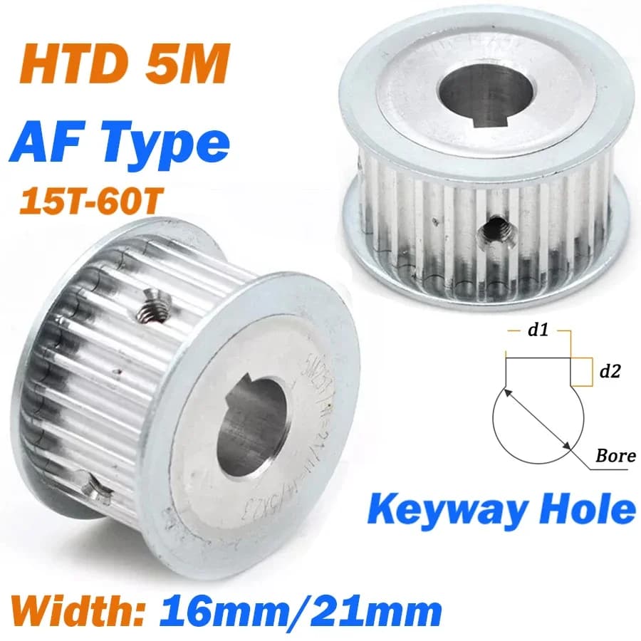 HTD 5M Timing Belt Pulley AF-Type 15T 16T 18T 20T 22T 24T 25T 30T 60T Keyway Hole, For 15/20mm Wide Belt
