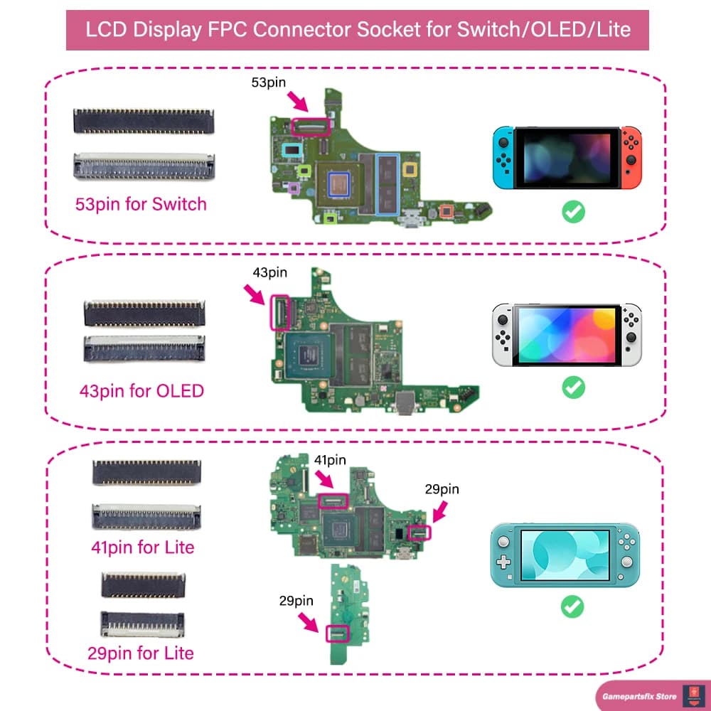 5/10pcs Display FPC Presa del Connettore per Nintend Switch Host Presa Dello Schermo Spina di Fila per Lite OLED Porta di Interfaccia LCD ZIF 53pin