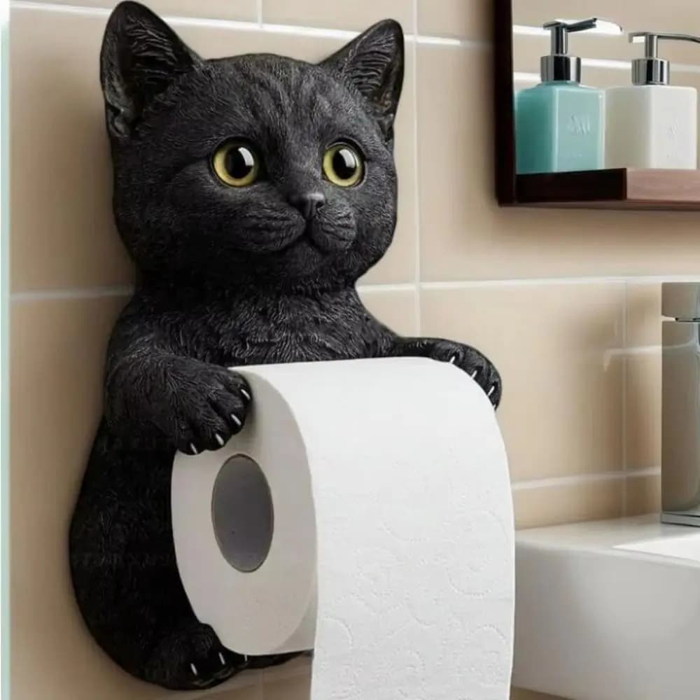 3D Cat Shape Cat Toilet Paper Holder Resin Realistic Bathroom Tissue Dispenser Simple Installation Multifunctional