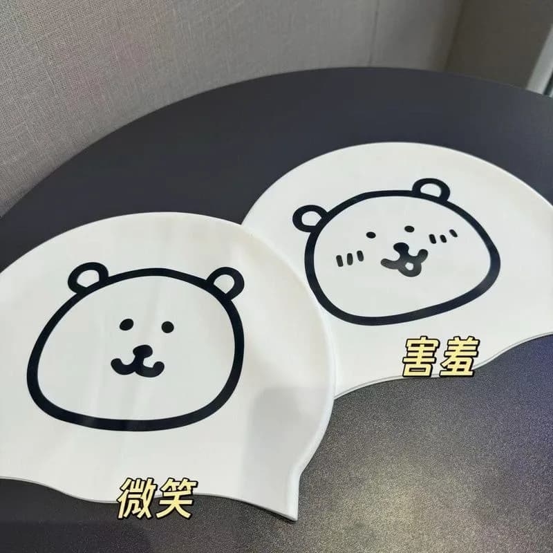 Hot Kawaii Joke Bear Printed Silicone Swimming Cap Soft Stretch Bathing Hat Water Sports Accessory
