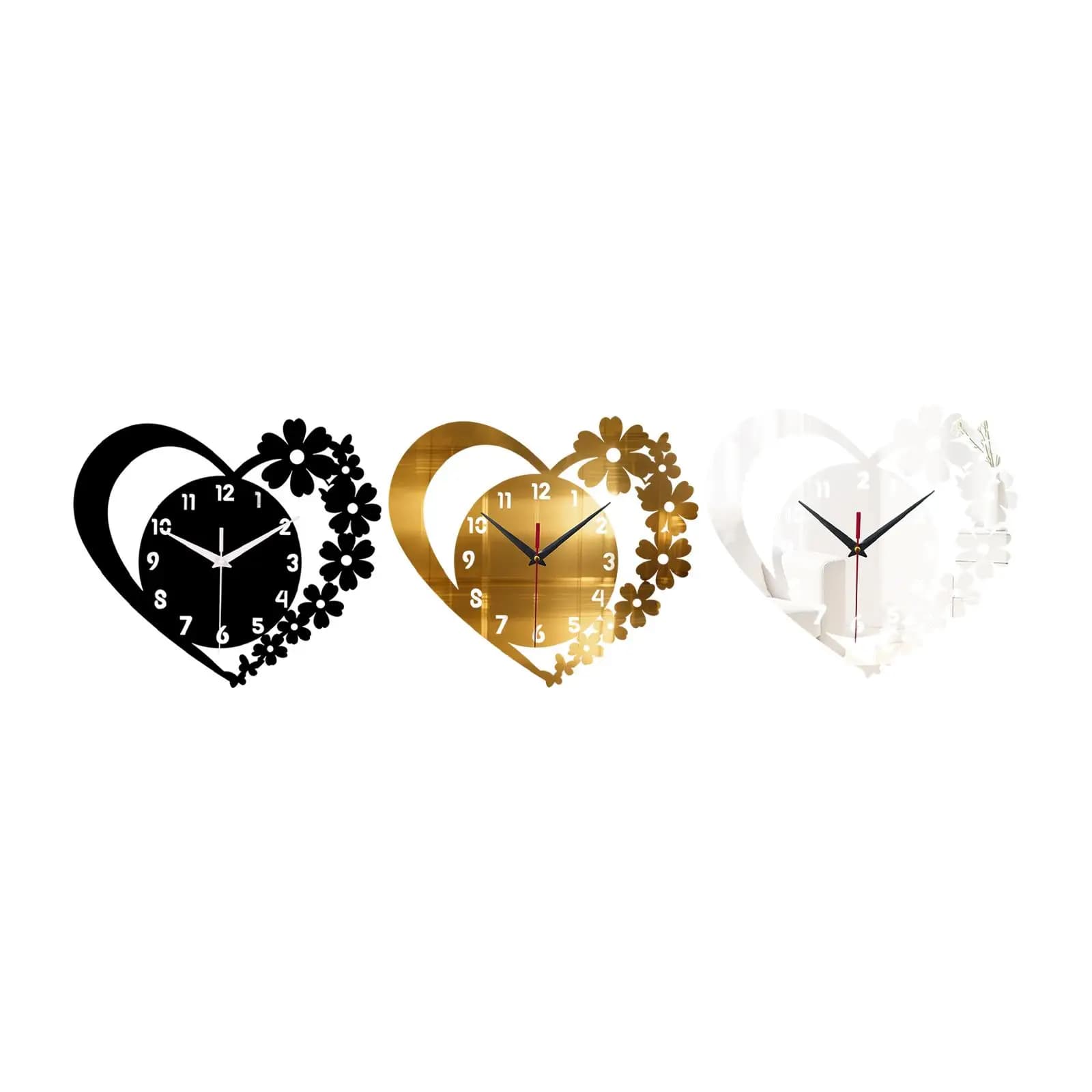 Heart Shaped Wall Clock, Silent, Acrylic, Decorative and Fashion for Home, Dining Room, Office, Bedroom