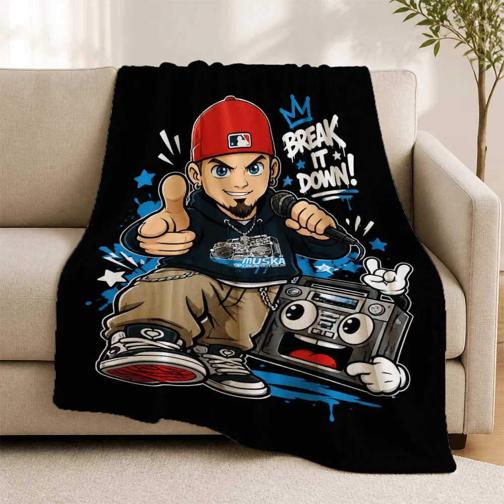 Retro Music Theme Throw Blanket Pop Culture Sofa Throw Blanket for Living Room Decor Hip Hop Gift for Him Boyfriend Girlfriend V