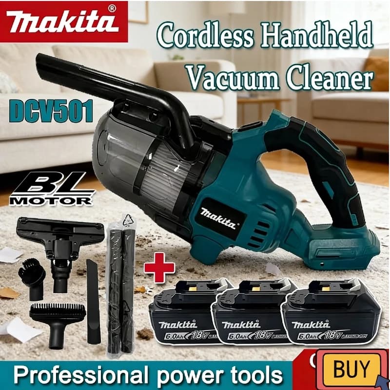 Electric Wireless Vacuum Cleaner Makita, Battery Portable Cleaning Tool with LED for Domestic and Industrial Use, 18V