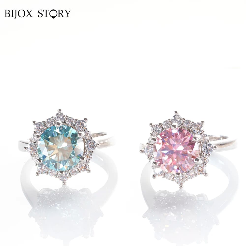 3CT 9mm Pink Blue Green Color Moissanite Ring with Certificate 925 Sterling Silver Ring Pass Diamond Tester Finger Jewelry