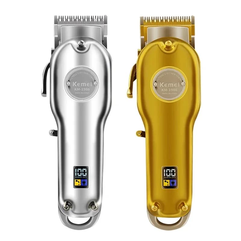 Kemei 1986 All Metal Barber Professional Hair Clipper Electric Cordless LCD Hair Trimmer Gold Silver Men Hair Cutting Machine