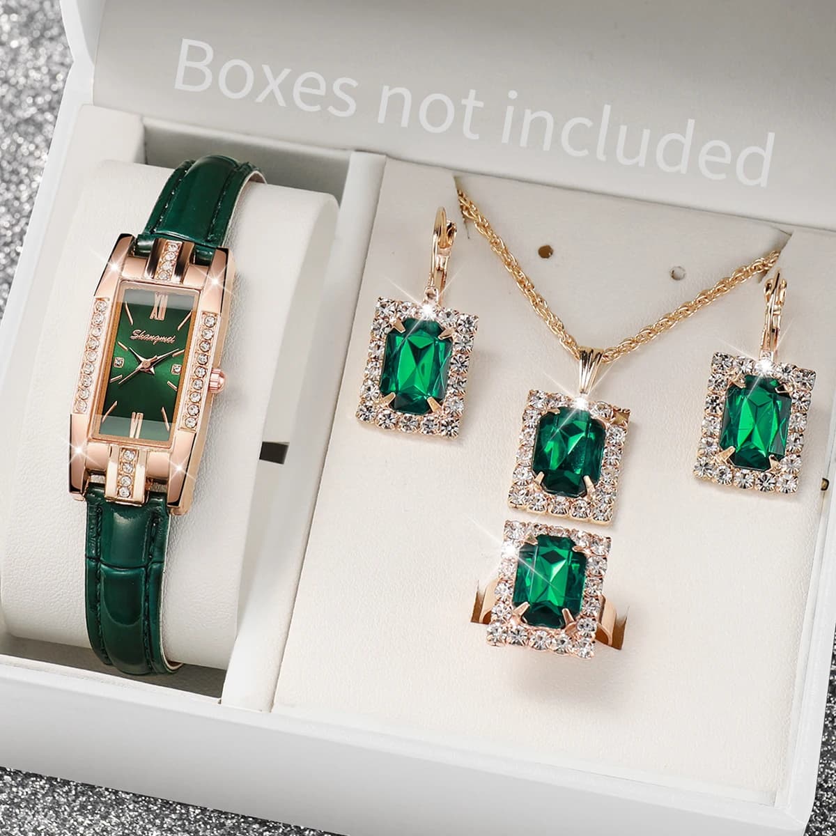 5 pcs/set fashion woman PU leather rectangular quartz watch with jewelry set (box not included)