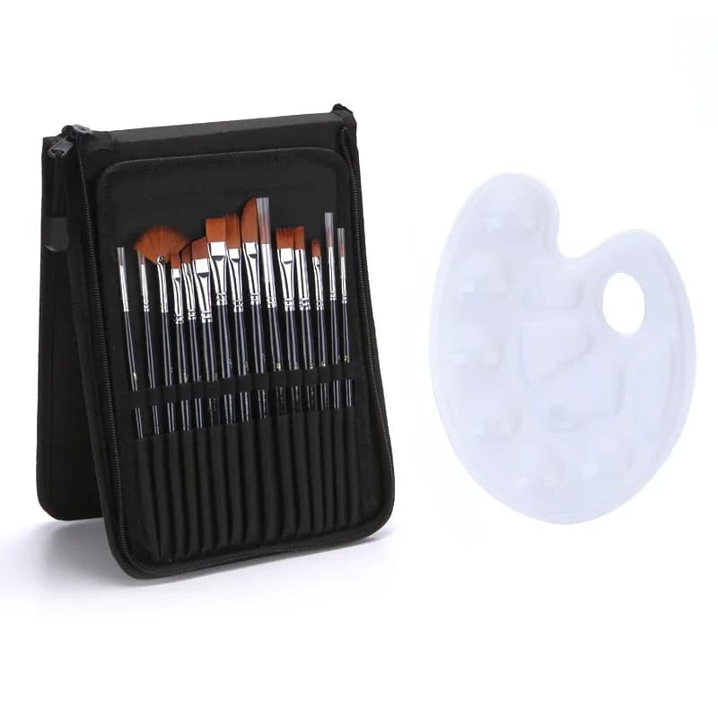 15 Multi-shape Nylon Brushes with Cloth Bag Set Oil Painting Brush Art Painting Supplies