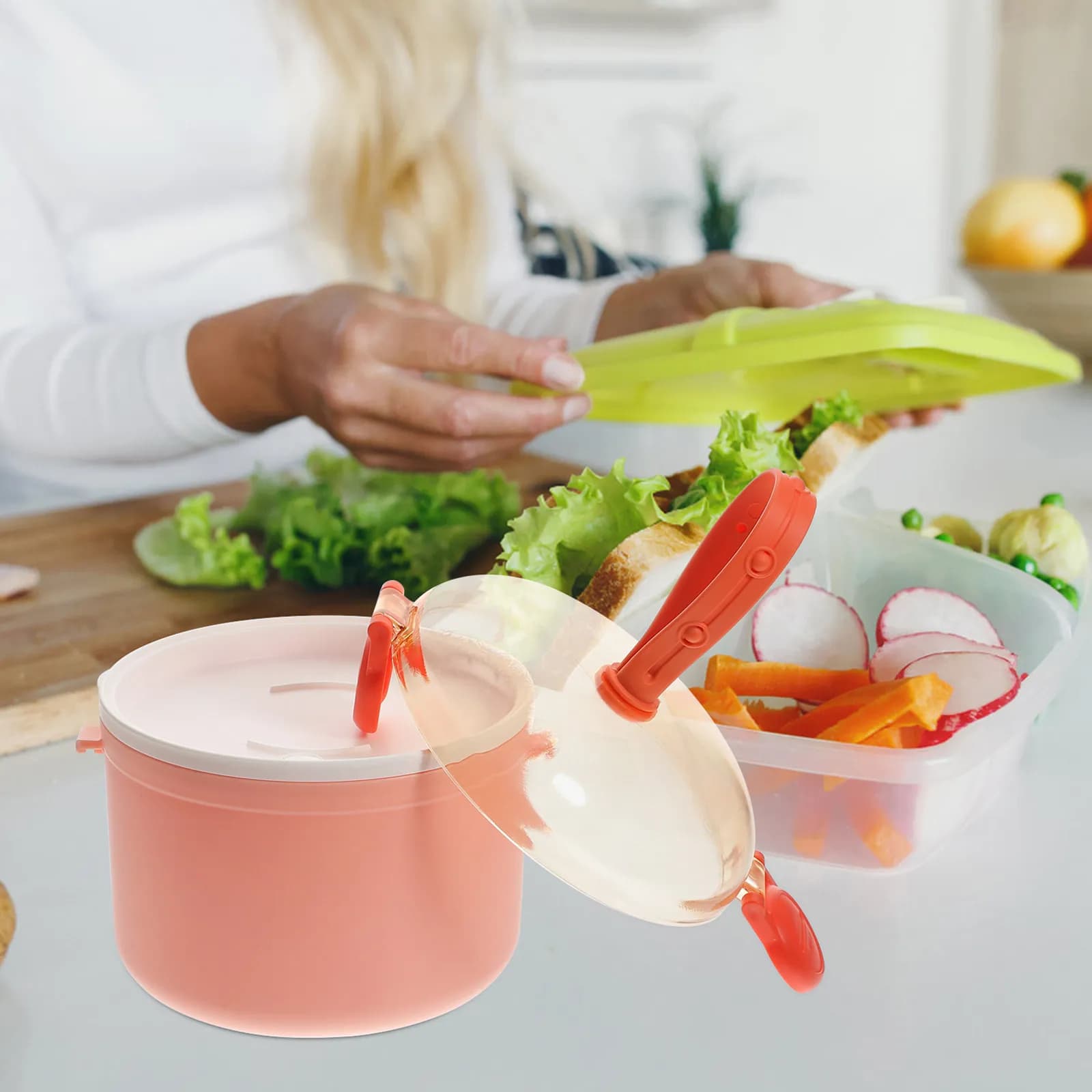Contenitore per il pranzo portatile, riutilizzabile, in silicone, adatto al microonde, per la conservazione degli alimenti, da campeggio, da viaggio, compatto, resistente all'usura