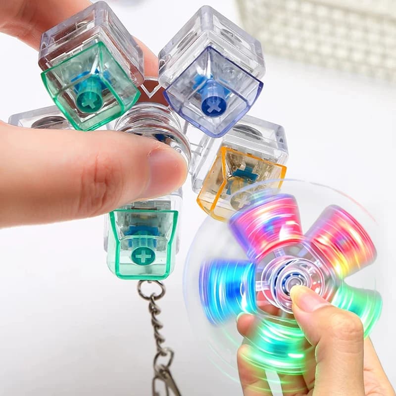 Portachiavi LED Luminoso Fidget Spinner con Pulsante Click, Antistress, Antiansia, Giocattolo Tascabile Portatile, Decorazione per Ufficio e Scrivania