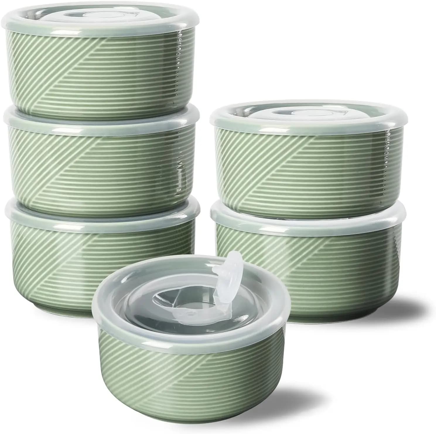 Ciotole in Ceramica con Coperchi: Contenitori per Alimenti da 20 oz Adatti al Microonde per Zuppa, Insalata, Cereali, Avanzi, Preparazione Pasti, Lu