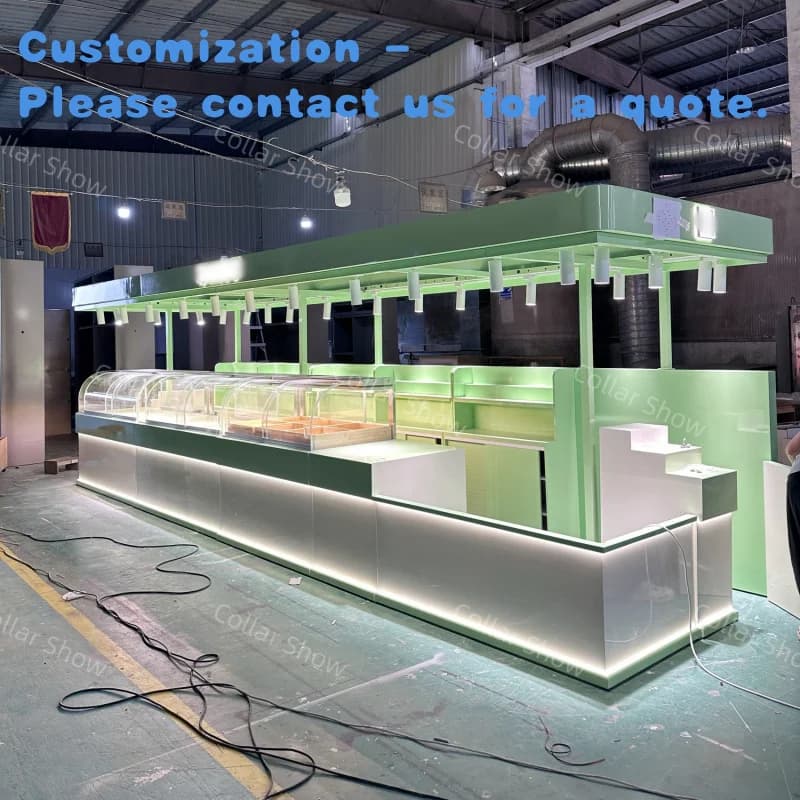 personalizzato. Design personalizzato Bancone espositore per snack e frutta secca Centro commerciale in stile isola Chiosco di vendita di caramelle Tavolo per vendite di alimenti
