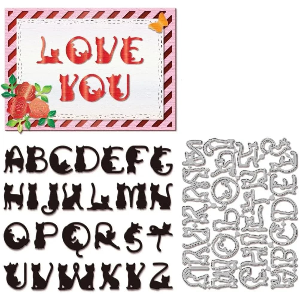 Cat Alphabet Cutting Dies for DIY Scrapbooking Metal Cat Letter Cut Dies Artist Die Cuts for Card Making Embossing Making Kit