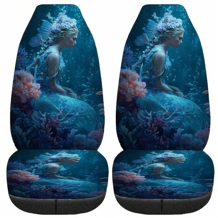 Deep Sea Mermaid Printed Universal Car Seat Covers For Front Seats Easy Clean Stylish Design