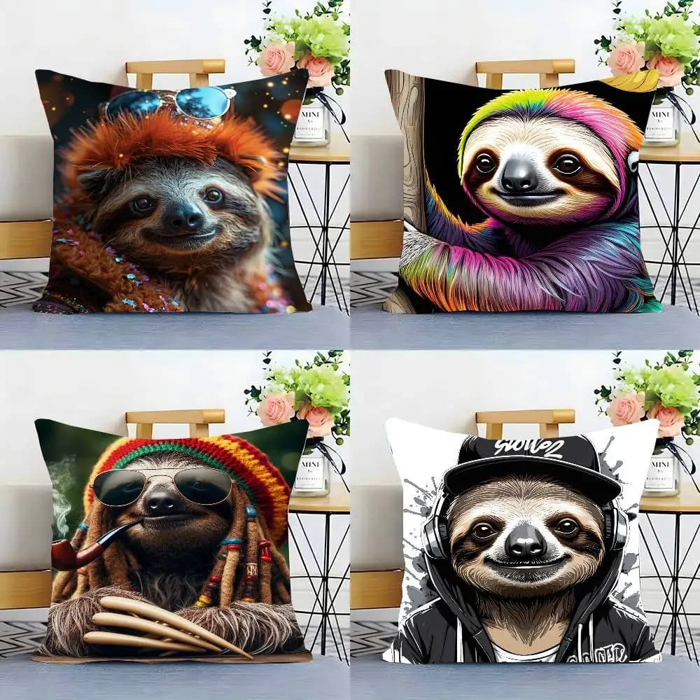 Funny Sloth DJ anime Pillow Case Sofa Cushion Cover Room Home Decoration
