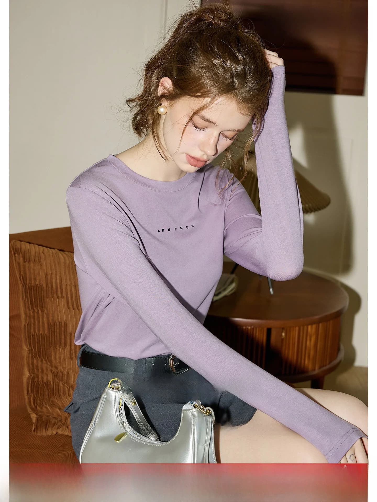 Silky Long Sleeve T-Shirt Women's Early Autumn Commute Casual Straight Fit Base Layer Print Moisture Wicking round Neck Top