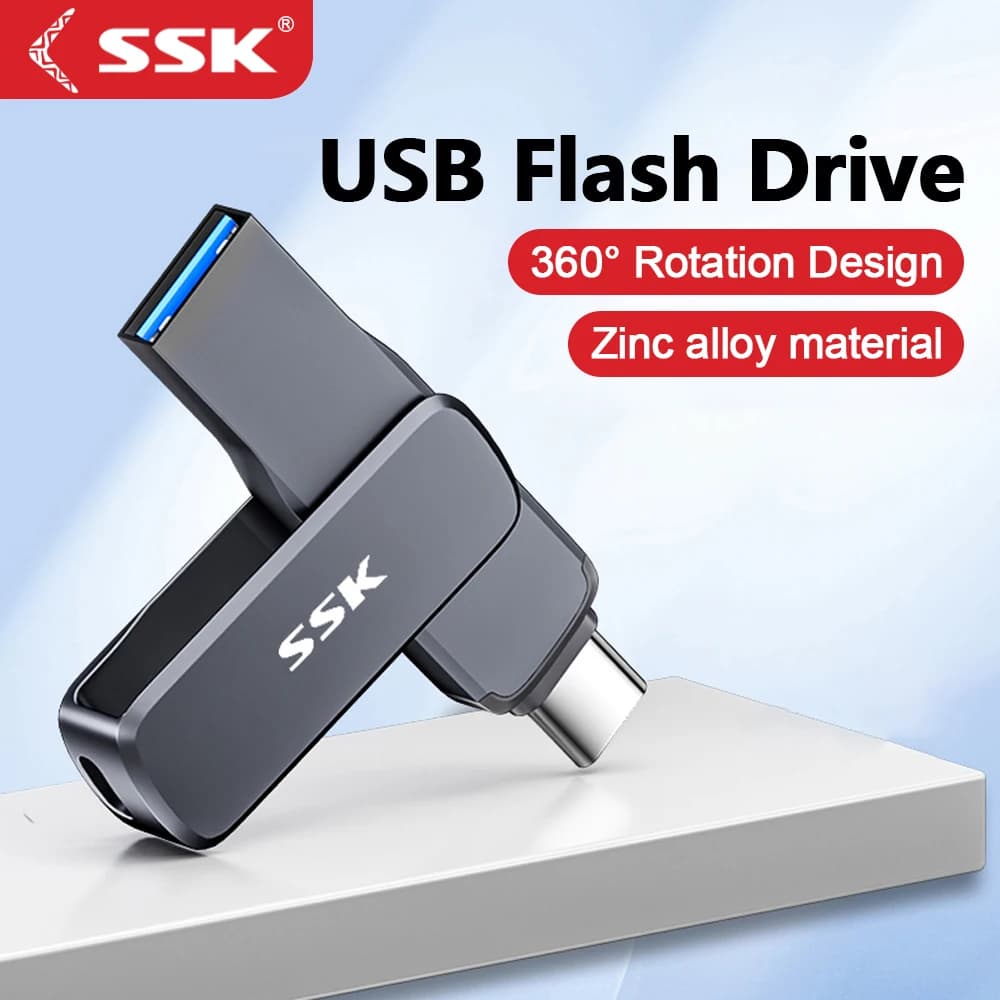 SSK Unità Flash a Doppia Interfaccia, Disco Rigido Esterno Portatile, Chiavetta USB Type-C e USB A per Accessori PC