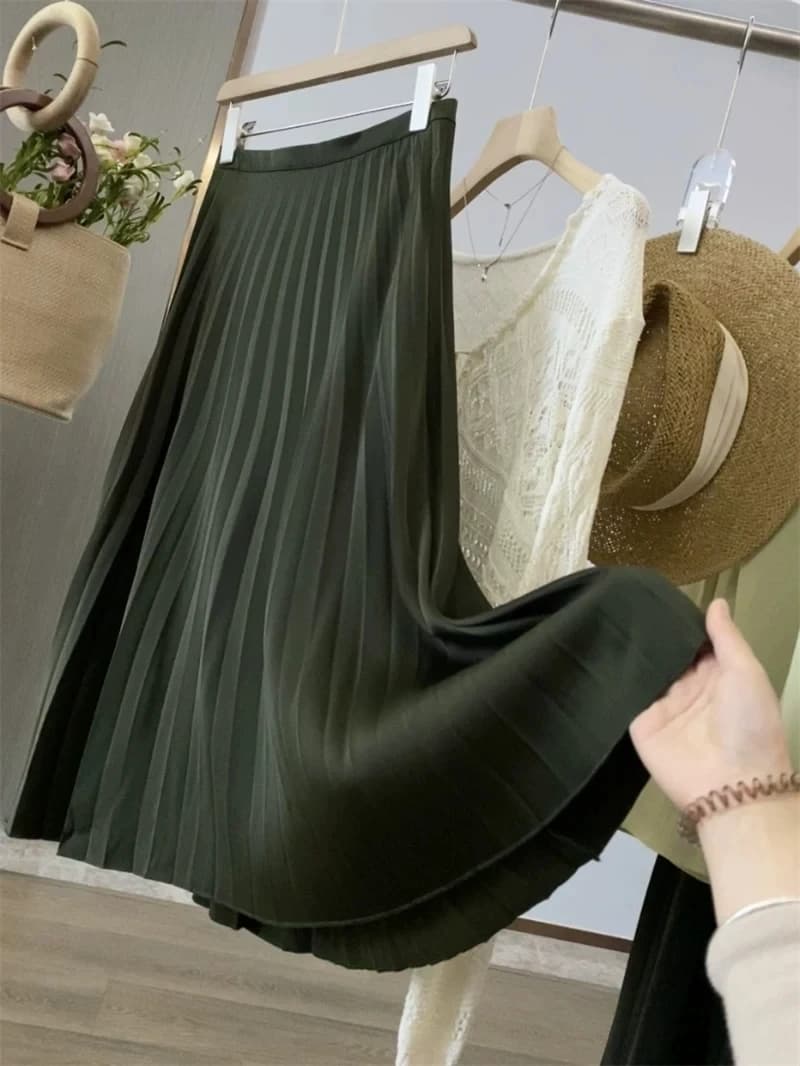 Gentle Wind Pleated High Waist Draped A-Line Long Skirt Women's Summer Soft Style Half-length Skirts Elegant Flowing Gown