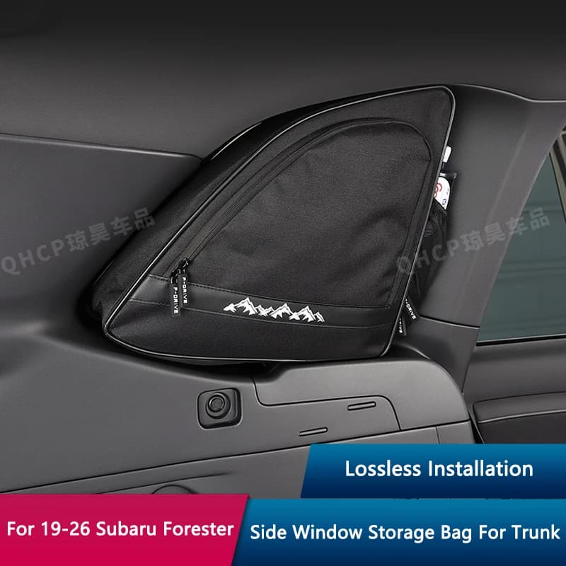 Borsa portaoggetti triangolare per finestrino laterale del bagagliaio auto QHCP, organizer multiuso per Subaru Forester 19-24 2026