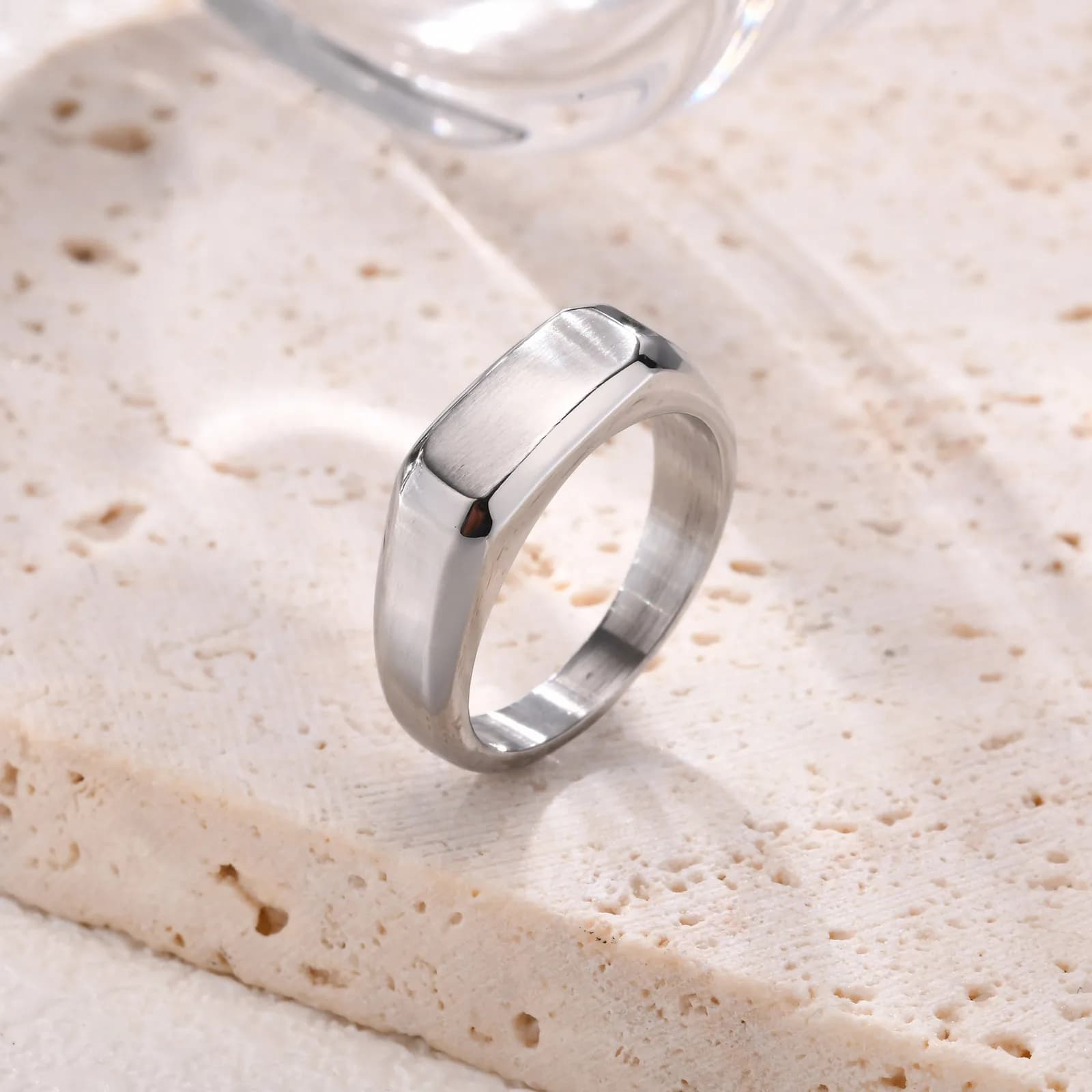 Anello Sigillo in Acciaio Inossidabile per Uomo e Donna, Anello a Fascia Color Oro e Argento, Anello da Mignolo, Anello da Dito Elegante, Gioiello Semplice, Regalo per Lui