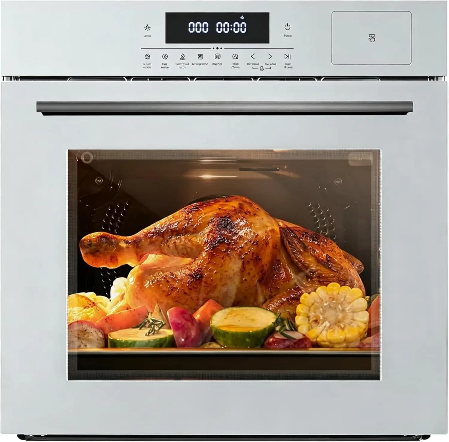 Forno Elettrico da Incasso Singolo da 24 Pollici, 2.5 Cu.ft, con Convezione, Friggitrice ad Aria e Vapore, 108 Ricette Automatiche, Controllo Touch SMA
