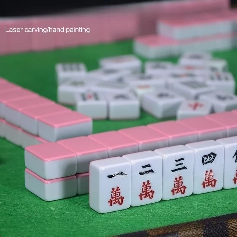 Chinese Numbered Mahjong Set 144 Tiles Portable Mini Mah-Jong Block with Handbag Dice Ruler Mahjong Board Game for Fun Camping