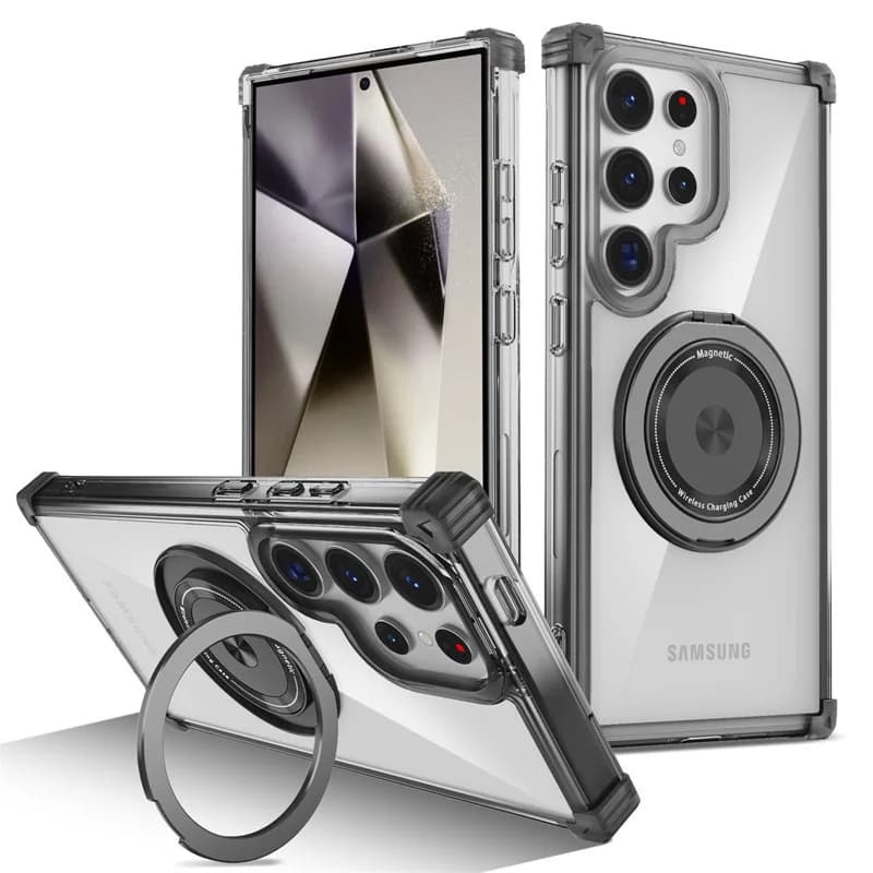 360 ° Wireless Magnetic Refill Support Rotating with Transparent Case for Samsung Galaxy S26 Ultra S25 S23 S22 S21 Plus S24 FE