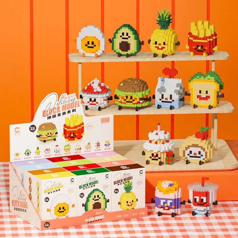 Divertenti blocchi di microparticelle Happy Eat and Play Series Vibrant Avocado Ananas Giocattoli educativi per assemblaggio per bambini