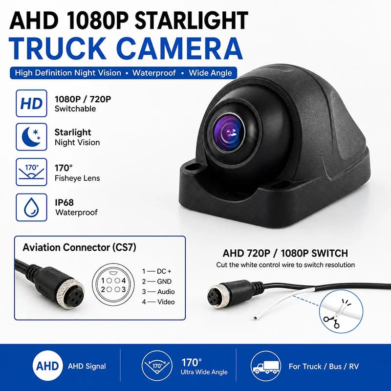 JISUIDA Truck 12V36V Right Sight Blind Area Side View Car Camera Bus Harvester HD 1080/720PAHD Vehicle Image